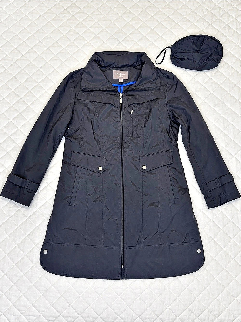 Cole Haan Women’s Packable Rain Jacket Coat Black Size L w/ Pouch